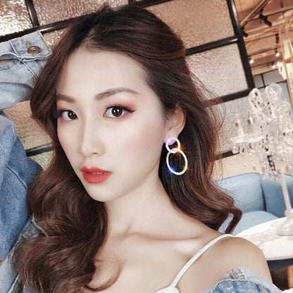 Interlocking Double Circle Stud Drop Earrings