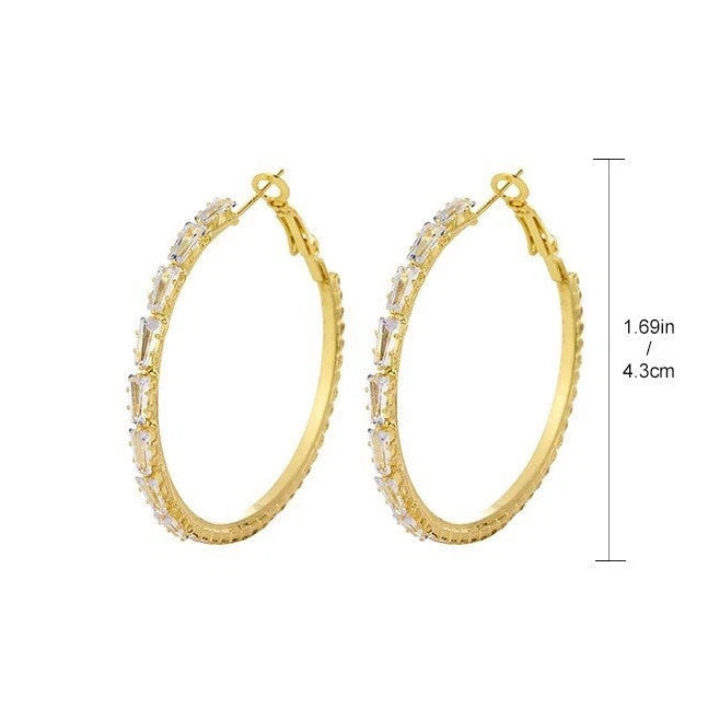925 Sterling Silver Zircon Crystal Round Large Hoop Earrings Women Gift Jewelry