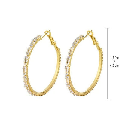 925 Sterling Silver Zircon Crystal Round Large Hoop Earrings Women Gift Jewelry