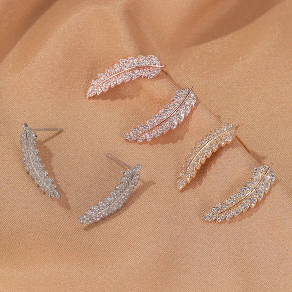 Cubic Zircon Crystal Leaf Stud Earrings Silver Gold Women Girl Jewellery Gift UK
