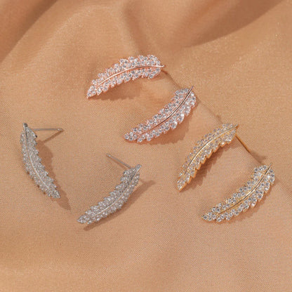 Cubic Zircon Crystal Leaf Stud Earrings Silver Gold Women Girl Jewellery Gift UK