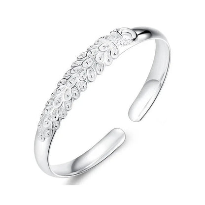 925 Sterling Silver Open Bangle Peacock Cuff Bracelet Women Men's Charm Jewelry