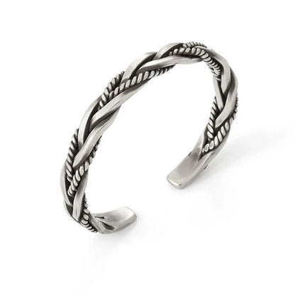 Mens 925 Sterling Silver Thai Handmade Vintage Open Bangle Twisted Cuff Bracelet
