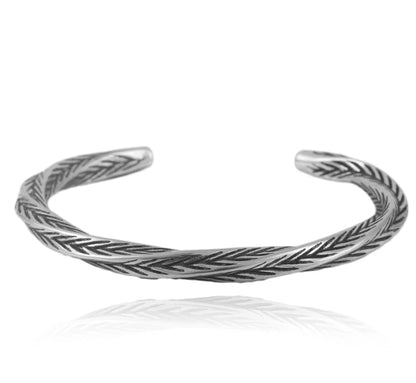 Silver Twisted Braided Cuff Bracelet