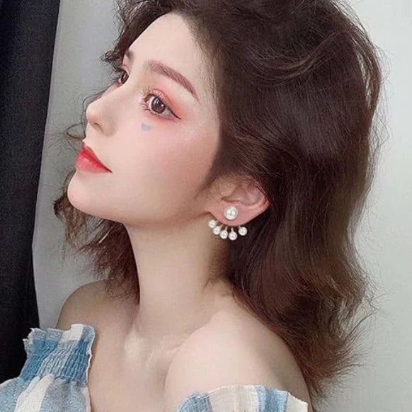 25 Sterling Solid Silver Dual Pearl Ear Stud Earrings Drop Dangle Women Gift UK