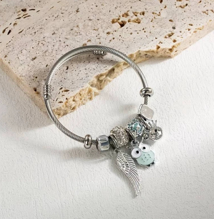 Stainless Steel Charm Owl Bracelet Cuff Bangle Women Wedding Jewellery Gift