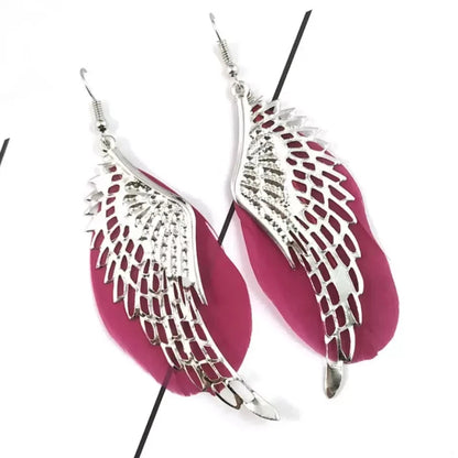 925 Sterling Silver Angel Wings Dangle Drop Feather Earrings Women Jewelry Gift