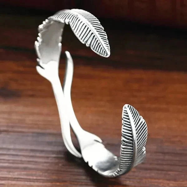 Feathers Open Cuff Bangle Bracelet