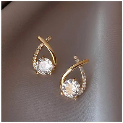 925 Sterling Silver Crystal Stud Zircon Earrings Women Fashion Jewelry Gift