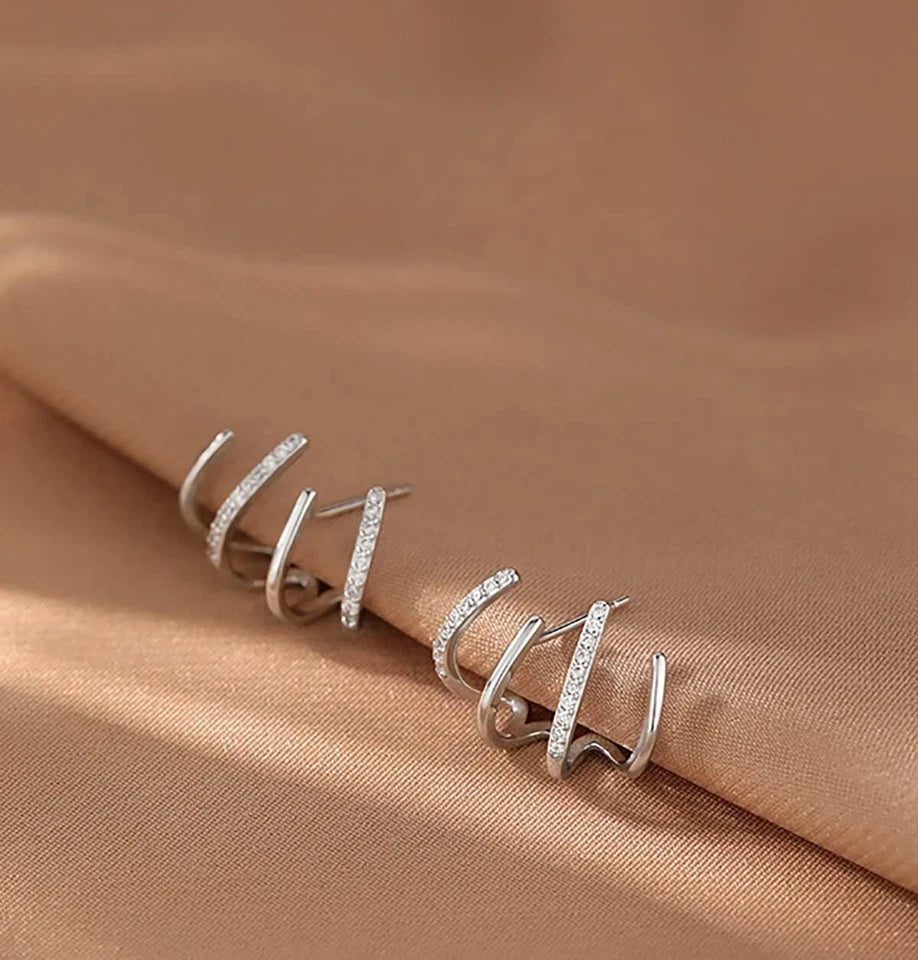 Claw Earrings Cuff CZ Stud 14k Gold Over 925 Silver Piercing Wrap Stud Jewelry