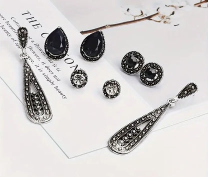 4 Pairs Women Bohemia Long Crystal Earring Set