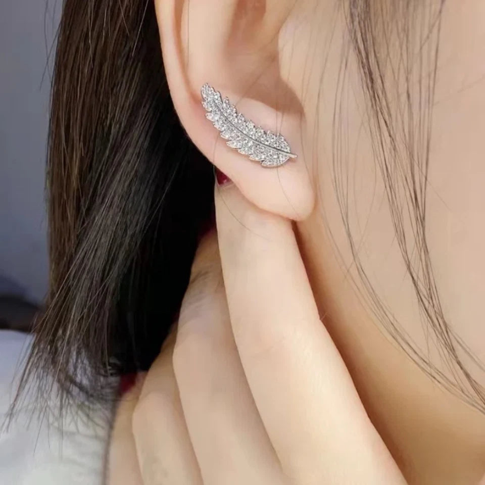 Cubic Zircon Crystal Leaf Stud Earrings Silver Gold Women Girl Jewellery Gift UK