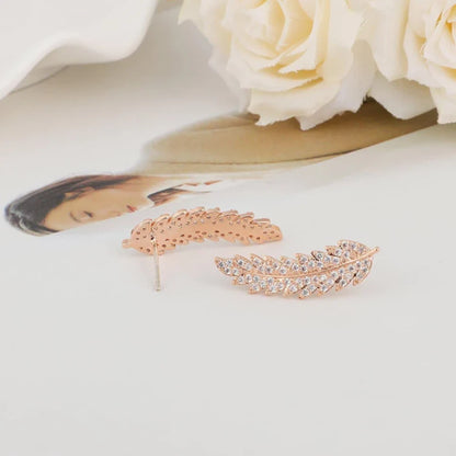 Micro-paved Crystal Leaf Stud Earrings