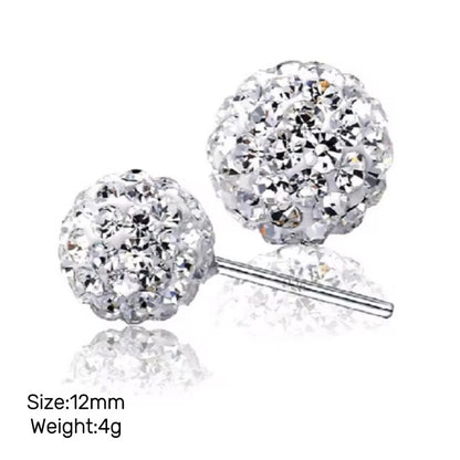 Women's 925 Sterling Silver Earring Shiny Round Crystal Ball Ear Stud 6mm-12mm