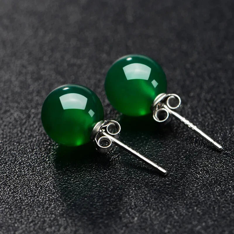 Natural Jade Gemstone Stud Earrings