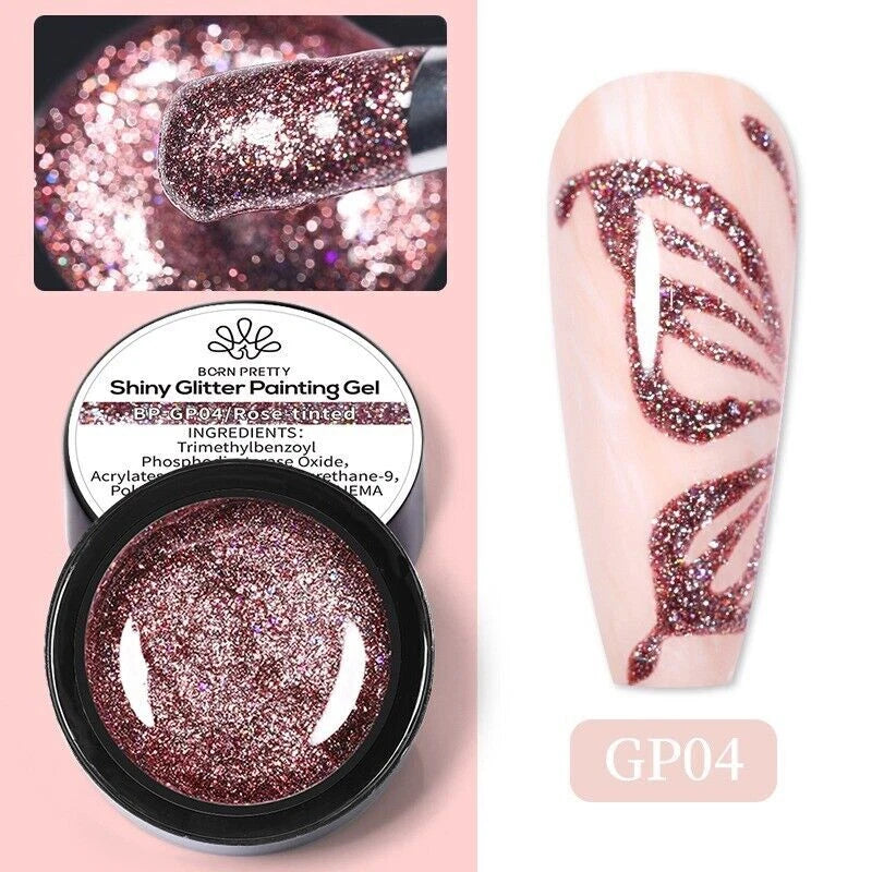 BORN PRETTY 5ml Shiny Glitter Nail Art Gel Polish Soak Off UV Led Gel DIY Salon KK Labib