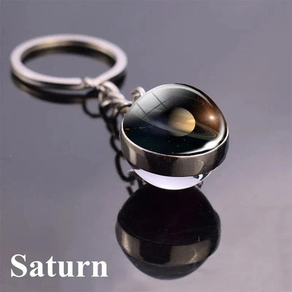 Solar System Keychain Double Side Planet Glass Ball Galaxy Glow in Dark Keyring