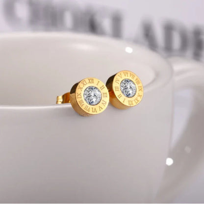Roman Numerals Cubic Zirconia Stud Earrings