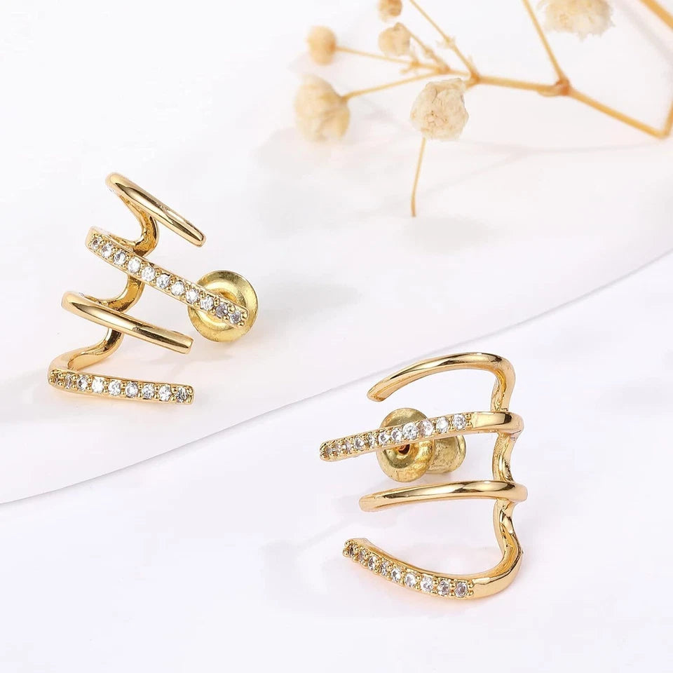 Claw Earrings Cuff CZ Stud 14k Gold Over 925 Silver Piercing Wrap Stud Jewelry