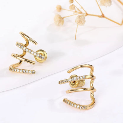 Claw Earrings Cuff CZ Stud 14k Gold Over 925 Silver Piercing Wrap Stud Jewelry