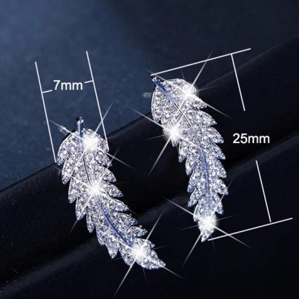 Cubic Zircon Crystal Leaf Stud Earrings Silver Gold Women Girl Jewellery Gift UK