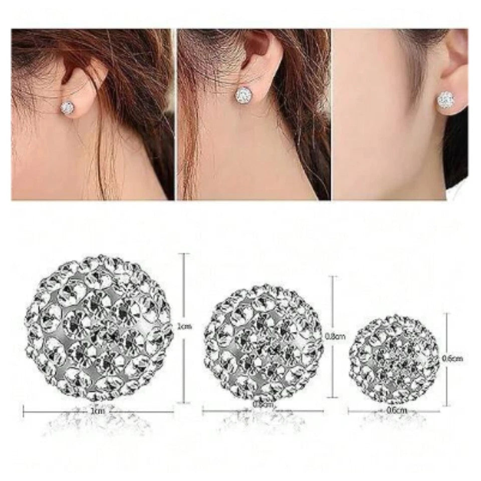 Women's 925 Sterling Silver Earring Shiny Round Crystal Ball Ear Stud 6mm-12mm
