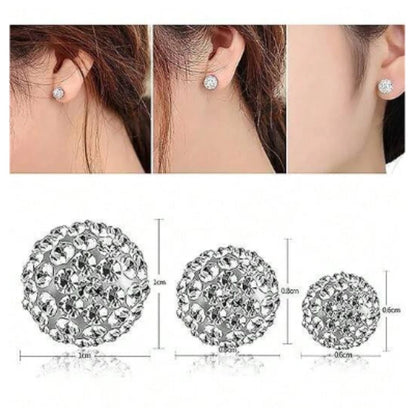 Women's 925 Sterling Silver Earring Shiny Round Crystal Ball Ear Stud 6mm-12mm