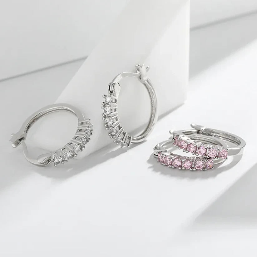 Shiny 925 Sterling Silver Stud Earrings Genuine Cubic Zirconia Women jewellery