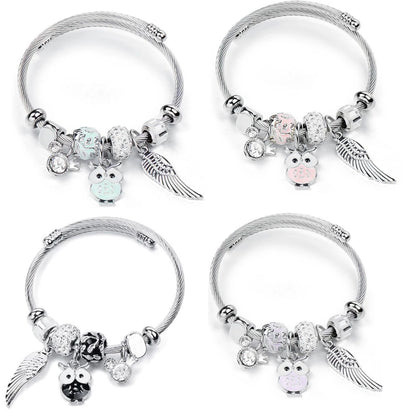 Stainless Steel Charm Owl Bracelet Cuff Bangle Women Wedding Jewellery Gift