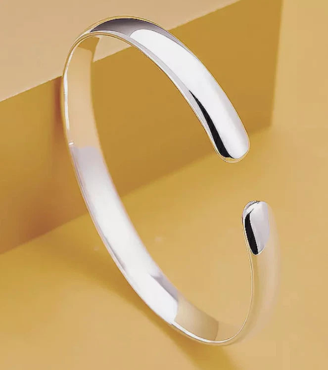 Plain Glassy Silver Bangle Bracelet