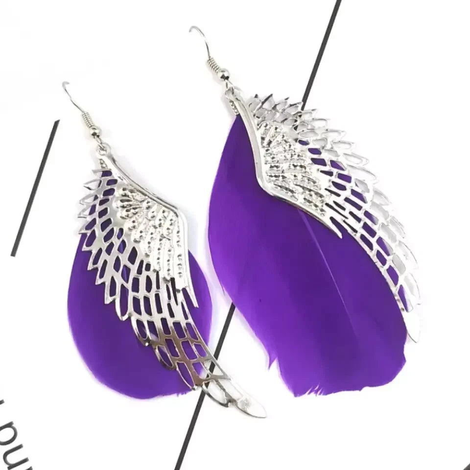 Angel Wings Dangle Drop Feather Earrings