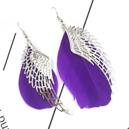 Angel Wings Dangle Drop Feather Earrings
