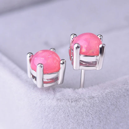 925 Sterling Silver Opal Studs Earrings Eight Claws Inlaid Gemstone Women Studs