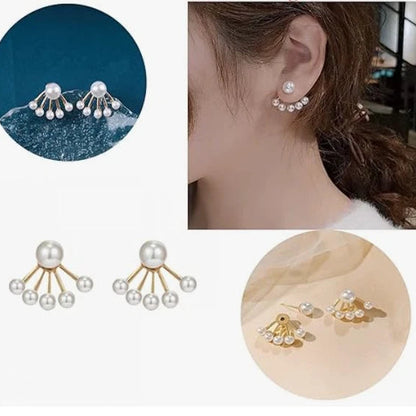 25 Sterling Solid Silver Dual Pearl Ear Stud Earrings Drop Dangle Women Gift UK