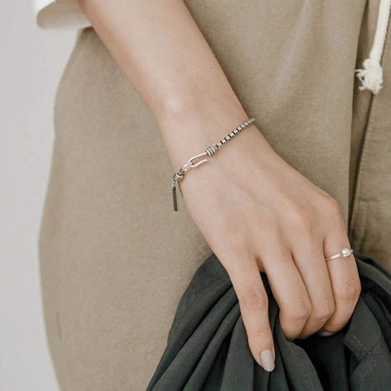 18cm Vintage 925 Sterling Silver Charm Box Chain Bracelet For Men Women Gift