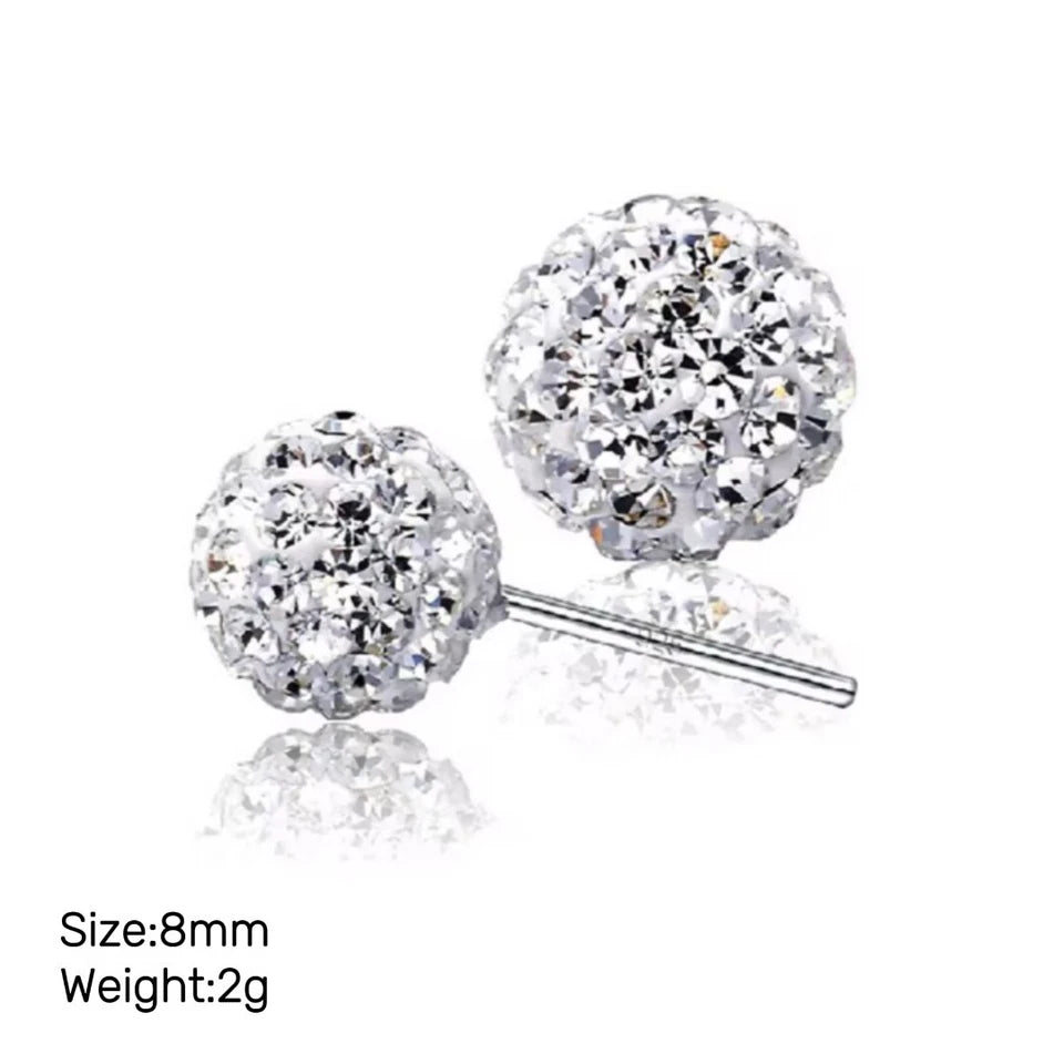 Women's 925 Sterling Silver Earring Shiny Round Crystal Ball Ear Stud 6mm-12mm