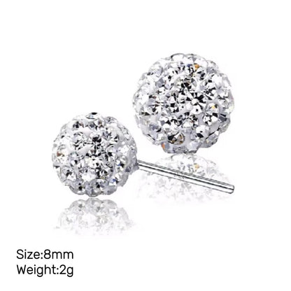 Women's 925 Sterling Silver Earring Shiny Round Crystal Ball Ear Stud 6mm-12mm