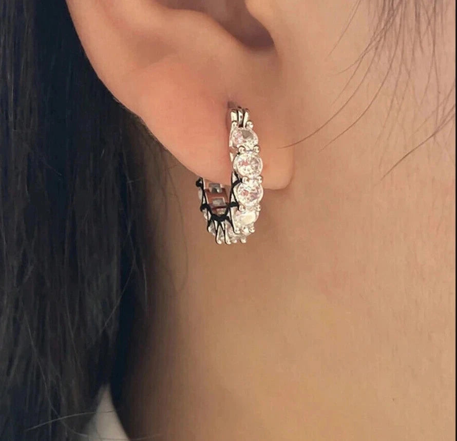 Huggie Hoop Earrings Women Girl Hypoallergenic Cubic Zirconia Gold Silver Pair