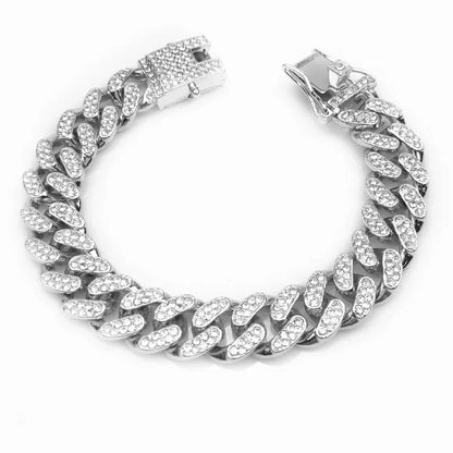 Punk Hip Hop Iced Zircon Miami 13mm Cuban Link Chain Bracelet For Men Women Gift