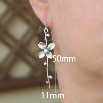 Silver Hook Dangle Flower Pearl Earrings