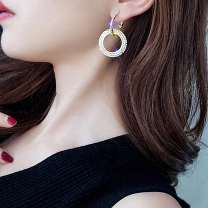 Interlocking Double Circle Stud Drop Earrings