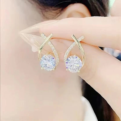 925 Sterling Silver Crystal Stud Zircon Earrings Women Fashion Jewelry Gift