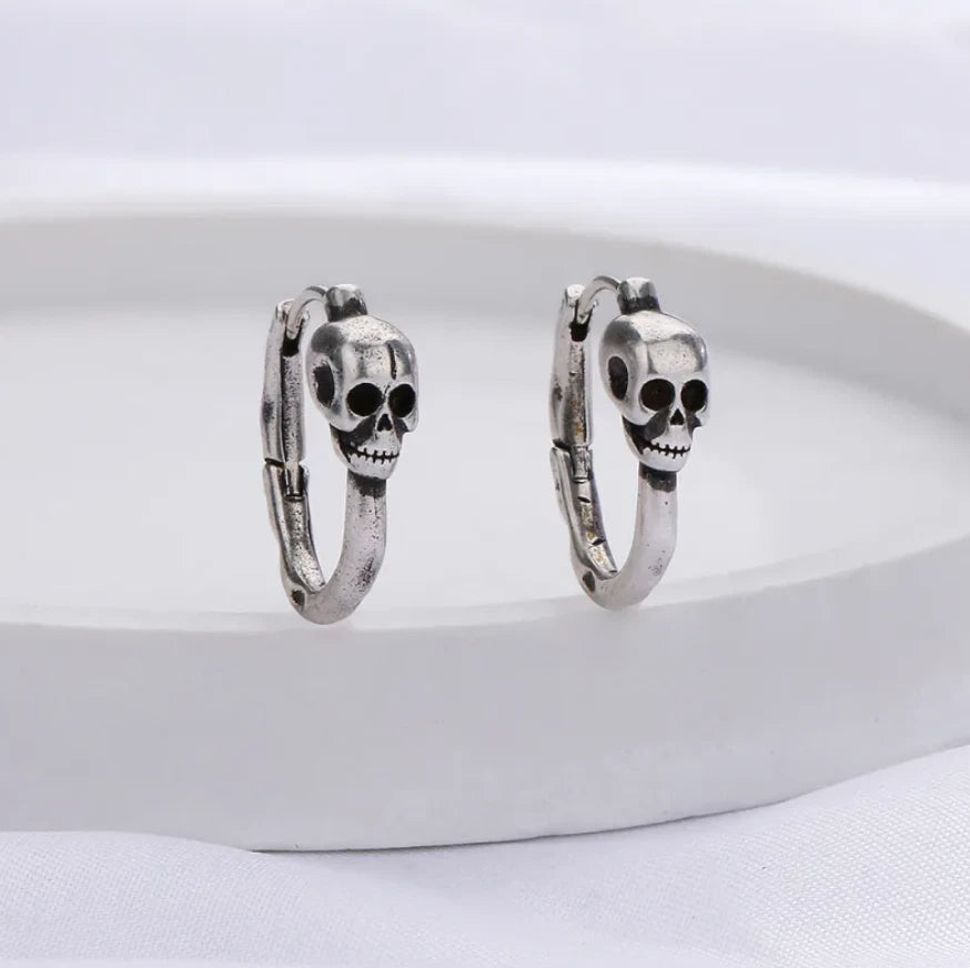 925 Solid Sterling Silver Skull Head Fashion Stud Earrings Halloween Gift