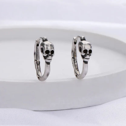 925 Solid Sterling Silver Skull Head Fashion Stud Earrings Halloween Gift