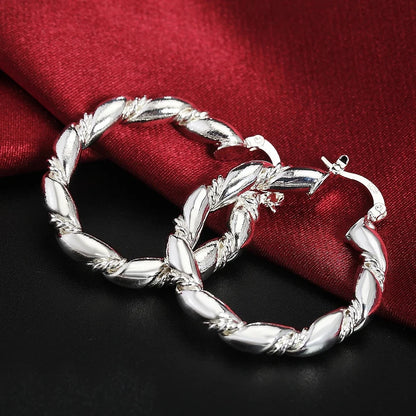 925 Sterling Silver Twisted Round Hoop Earrings Women Clip Huggie Charm Jewelry