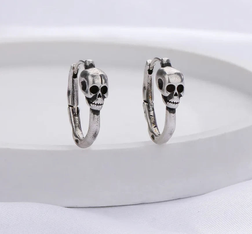 925 Solid Sterling Silver Skull Head Fashion Stud Earrings Halloween Gift
