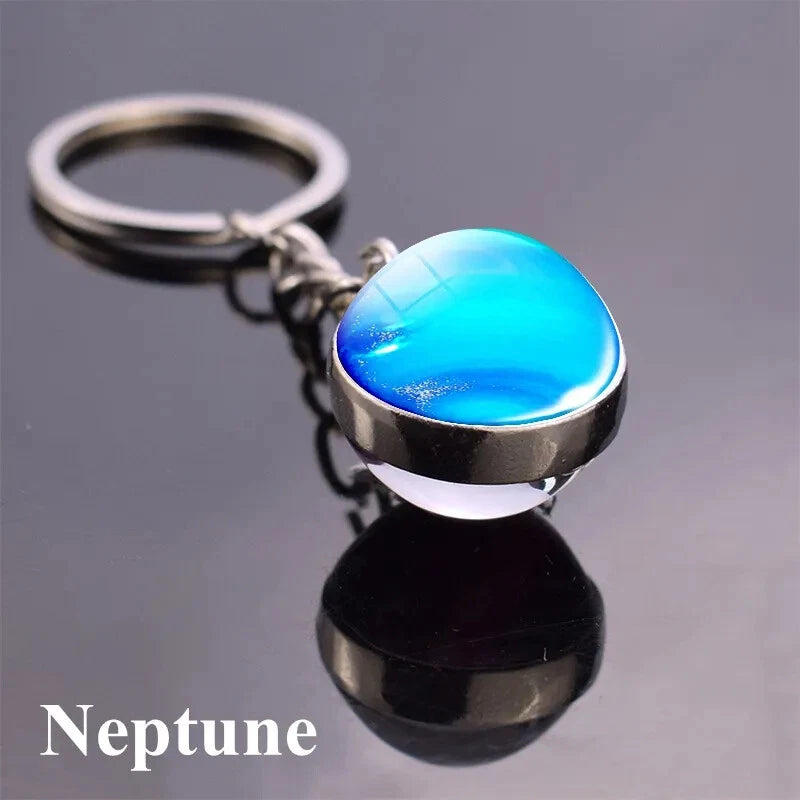 Solar System Keychain Double Side Planet Glass Ball Galaxy Glow in Dark Keyring