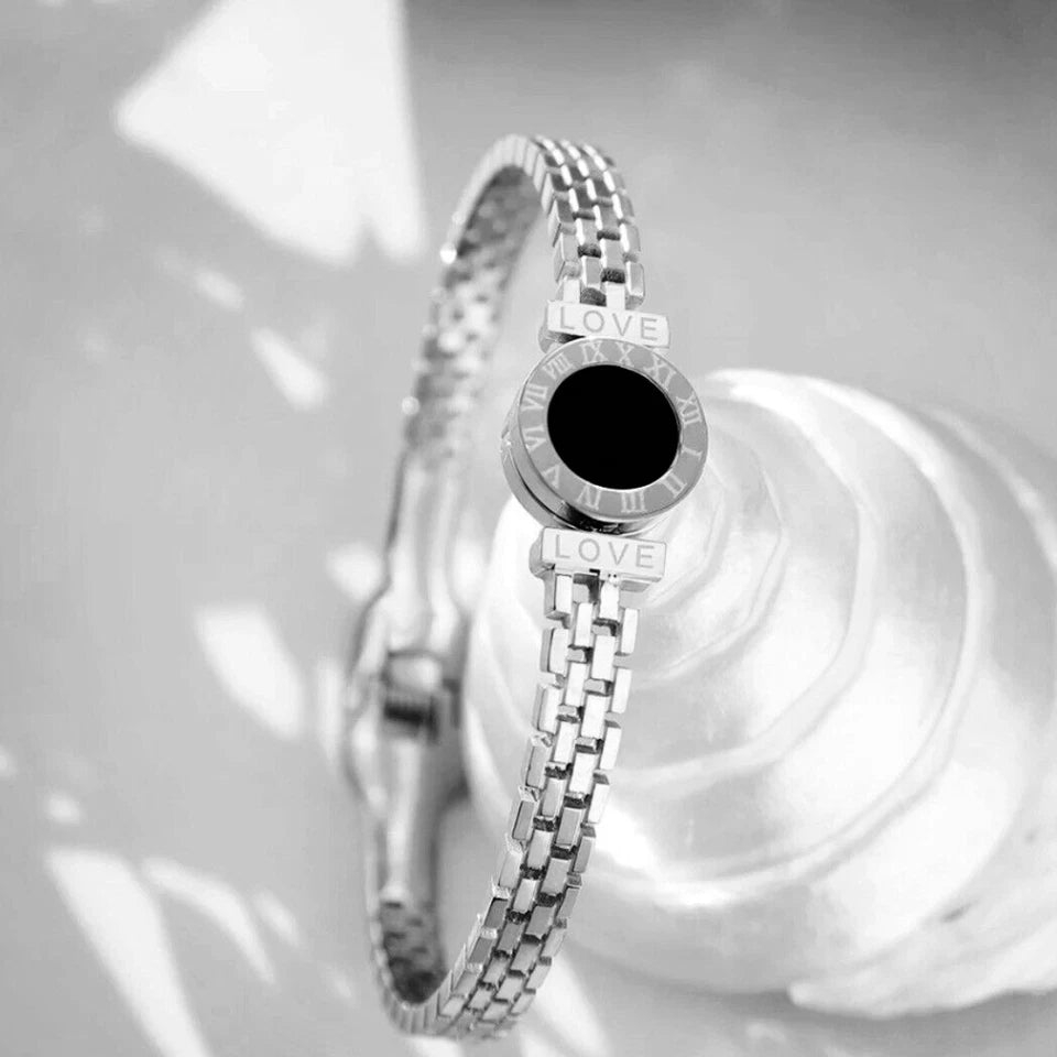 Men Silver Stainless Steel Round Bangle Roman Numeral Number Love Bracelet UK