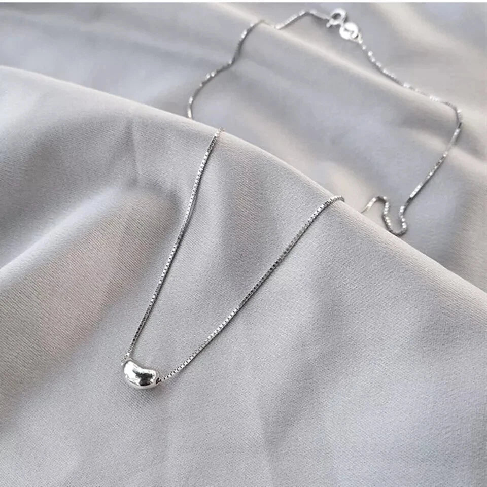 925 Sterling Silver Cute Oval Bean Pendant Chain Necklace Women Gifts Jewelry