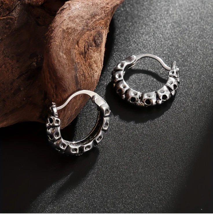 Sterling Silver Skull Head Earrings Men/Women Dangle Drop Hoop Stud Jewelry